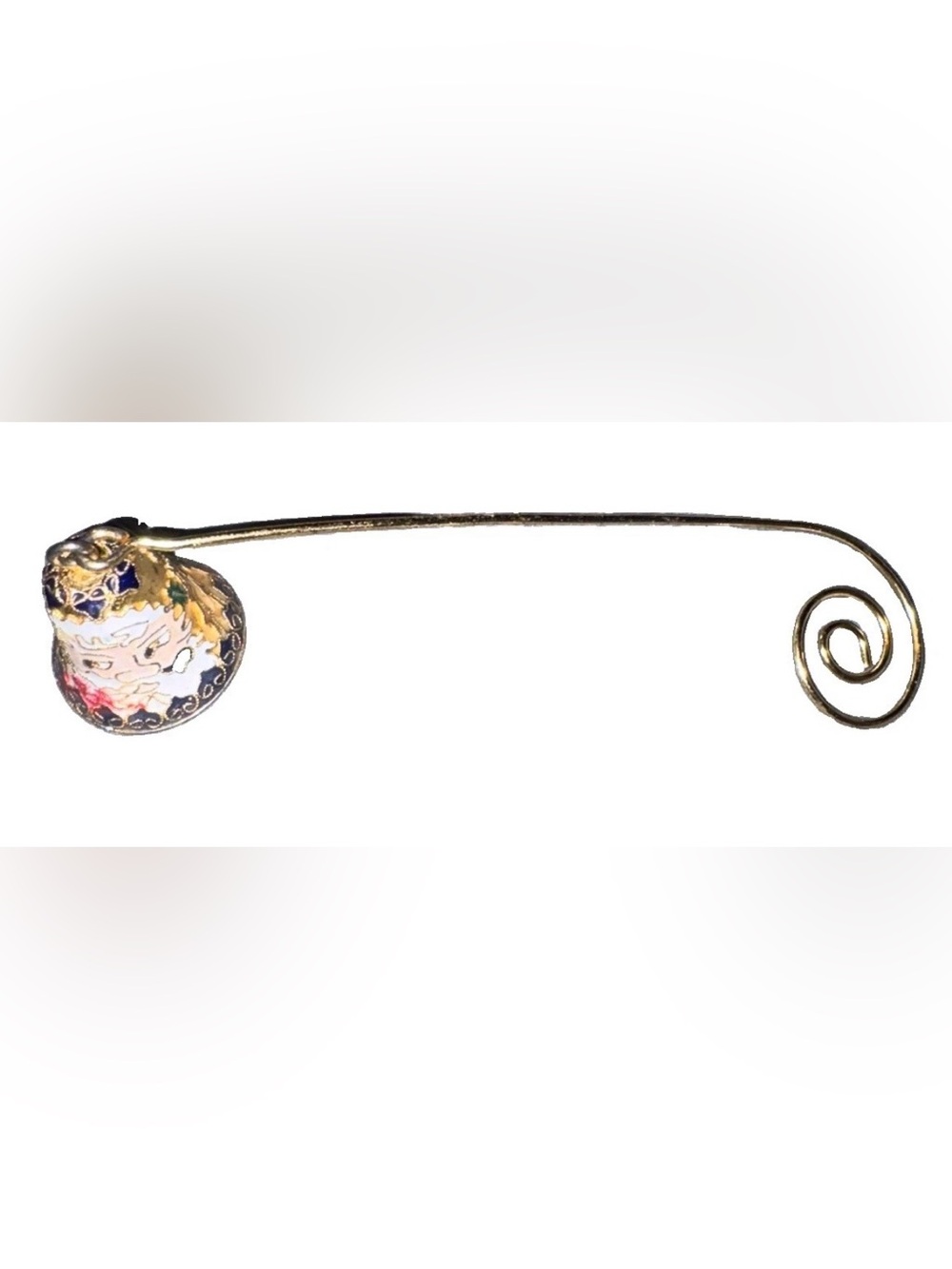 VTG Cloisonne Bell Shaped Brass Candle Snuffer Multi-Colored Enamel Santa Claus